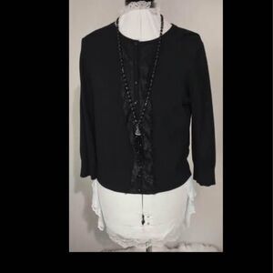 Cardigan Spense Knit Black Lace Button Up Front  pit-pit=20” length=20” C3204
